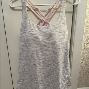 Lululemon Athletica Light Gray Tank Top with Pink Crisscross Back